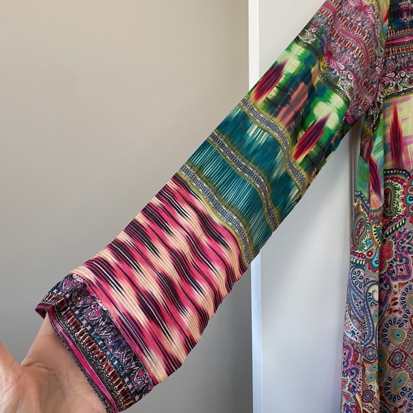 ⭐️NWT!⭐️Johnny Was Ikat/Paisley Print “Rose Flowy Tunic” OVERSIZED Washable Silk - Picture 7 of 16